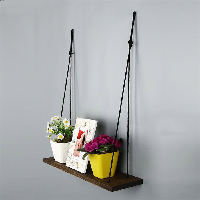 Hanah Home Estantería de pared de madera de abeto color nogal Hanah Home Estantería de pared de madera de abeto color nogal